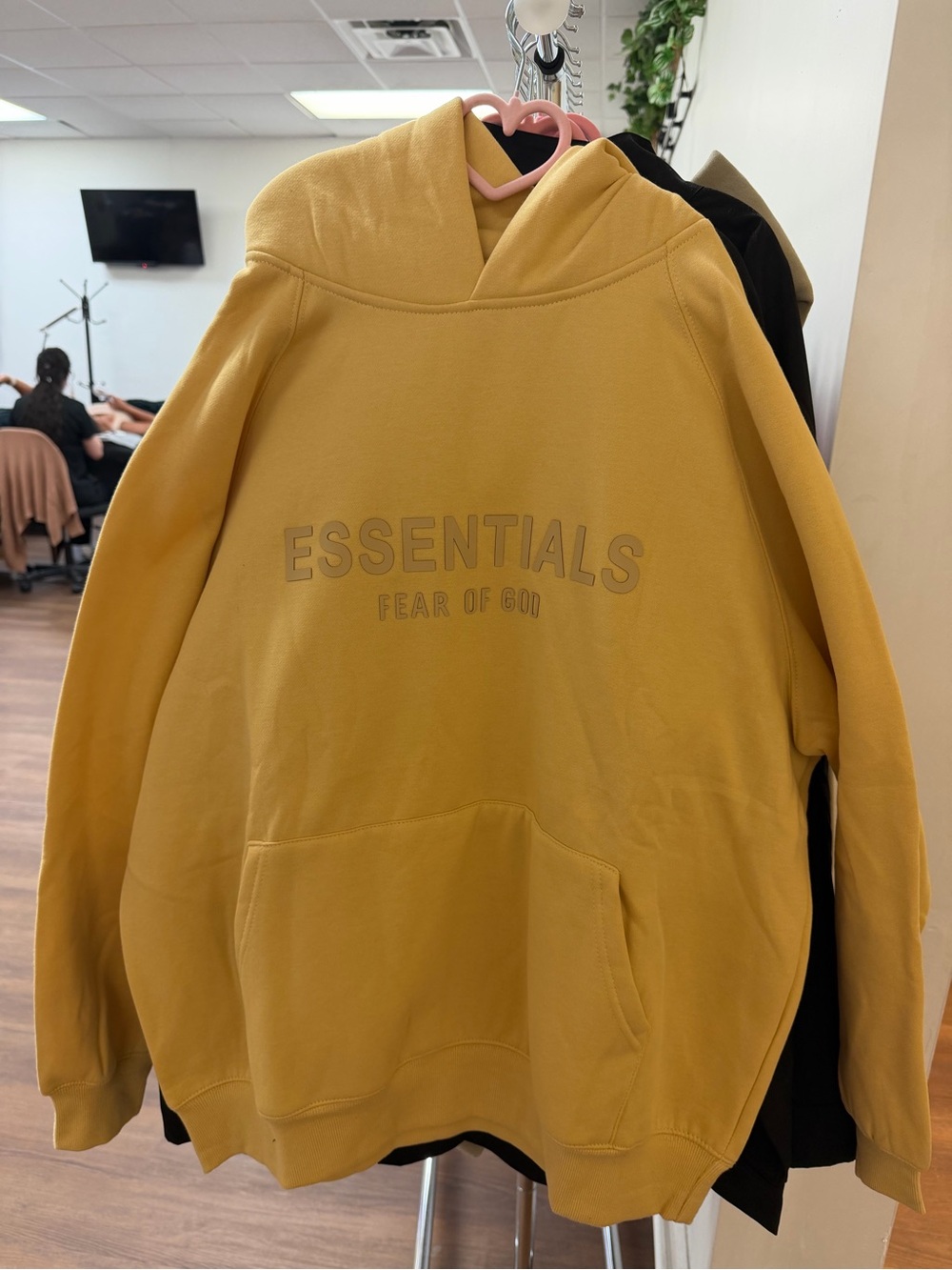 Essentials V-Neck Hoodie in Mustard Yellow with matching pants